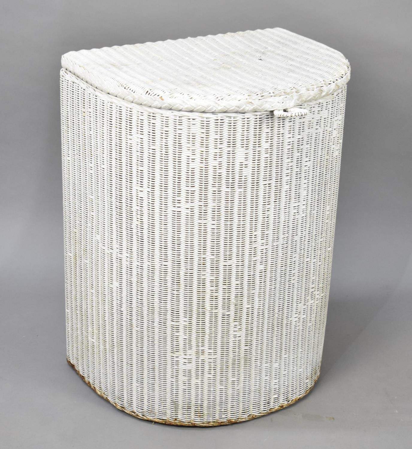 A White Painted Lloyd Loom Demi Lune Linen Basket, 40cms Wide