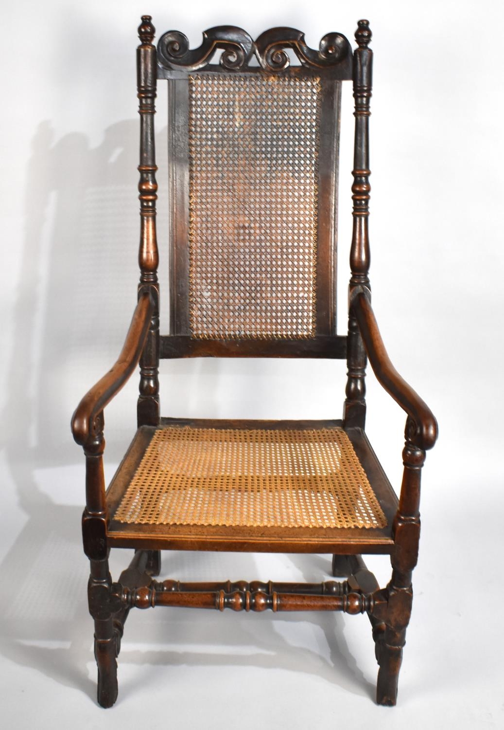 A Late 17th Century/Early 18th Century Cane Upholstered Armchair with Turned Supports, Carved and - Bild 2 aus 3