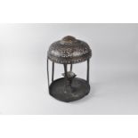 An Indian Altar or Shrine Stand with Pierced Domed Top, Centre Candlestick with Holders for