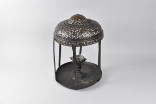 An Indian Altar or Shrine Stand with Pierced Domed Top, Centre Candlestick with Holders for