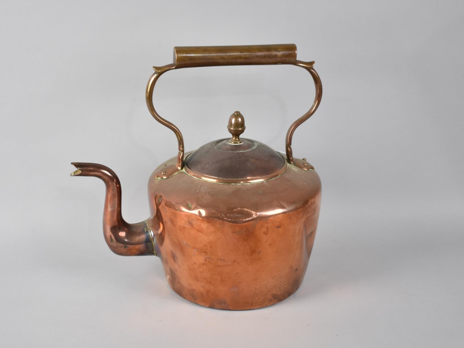 A Large Copper Kettle with Acorn Finial, 32cms High