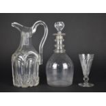 Three Pieces of 19th/20th Century Glass to Comprise Cut Glass Ewer, Mallet Decanter and a Wrythen