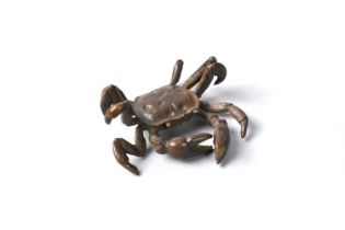 An Oriental Bronze Patinated Study of a Crab, 5.5cms Wide