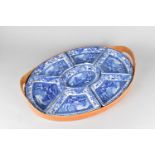 A Booths Old Blue Danube Transfer Printed Seven Section Hors D'oeuvre Tray with Two Handles, 42cms