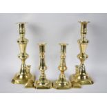 Three Pairs of Brass Candlesticks, Tallest 25cm High