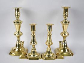 Three Pairs of Brass Candlesticks, Tallest 25cm High