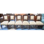 A Set of Six Edwardian Carved Mahogany Framed Dining Chairs with Tapestry Seats and Back Panels