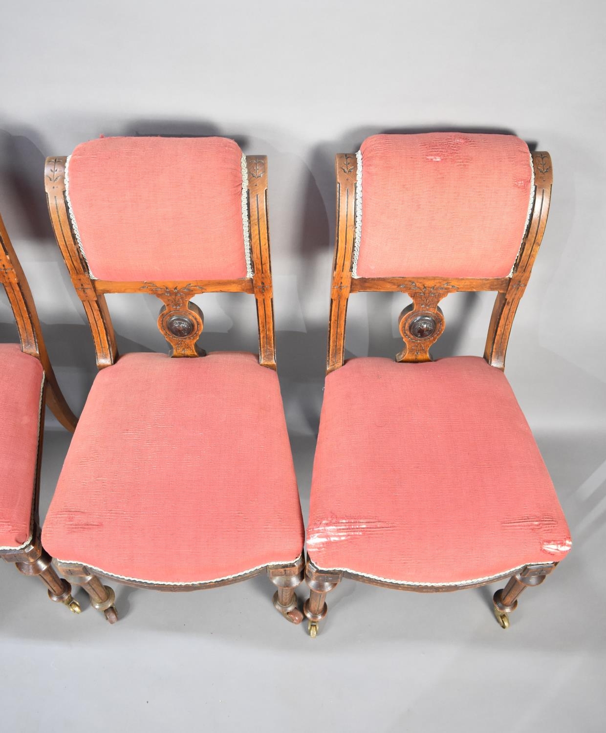 A Set of Four Late Victorian/Edwardian Mahogany Upholstered Seated Armchairs, Backs with Carved - Image 3 of 4