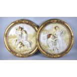 A Pair of Decorative Cast Plastic Plaques with Classical Relief Decoration Depicting Maidens and