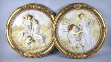 A Pair of Decorative Cast Plastic Plaques with Classical Relief Decoration Depicting Maidens and