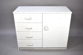 A Pine White Painted Modern Kitchen Cabinet with Cupboard and Four Short Drawers, 91cms Wide