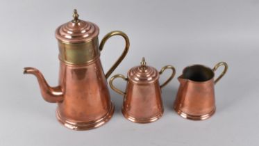 A Mid 20th Century Dutch Three Piece Copper and Brass Coffee Service, Coffee Pot 23.5cms High