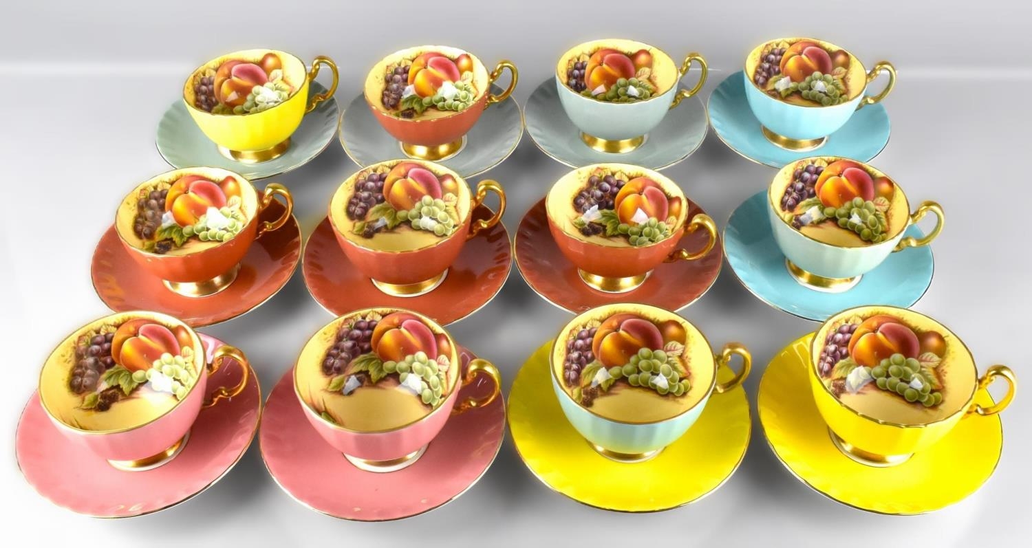 An Aynsley Orchard Gold Harlequin Tea Set To Comprise Twelve Cups and Twelve Saucers