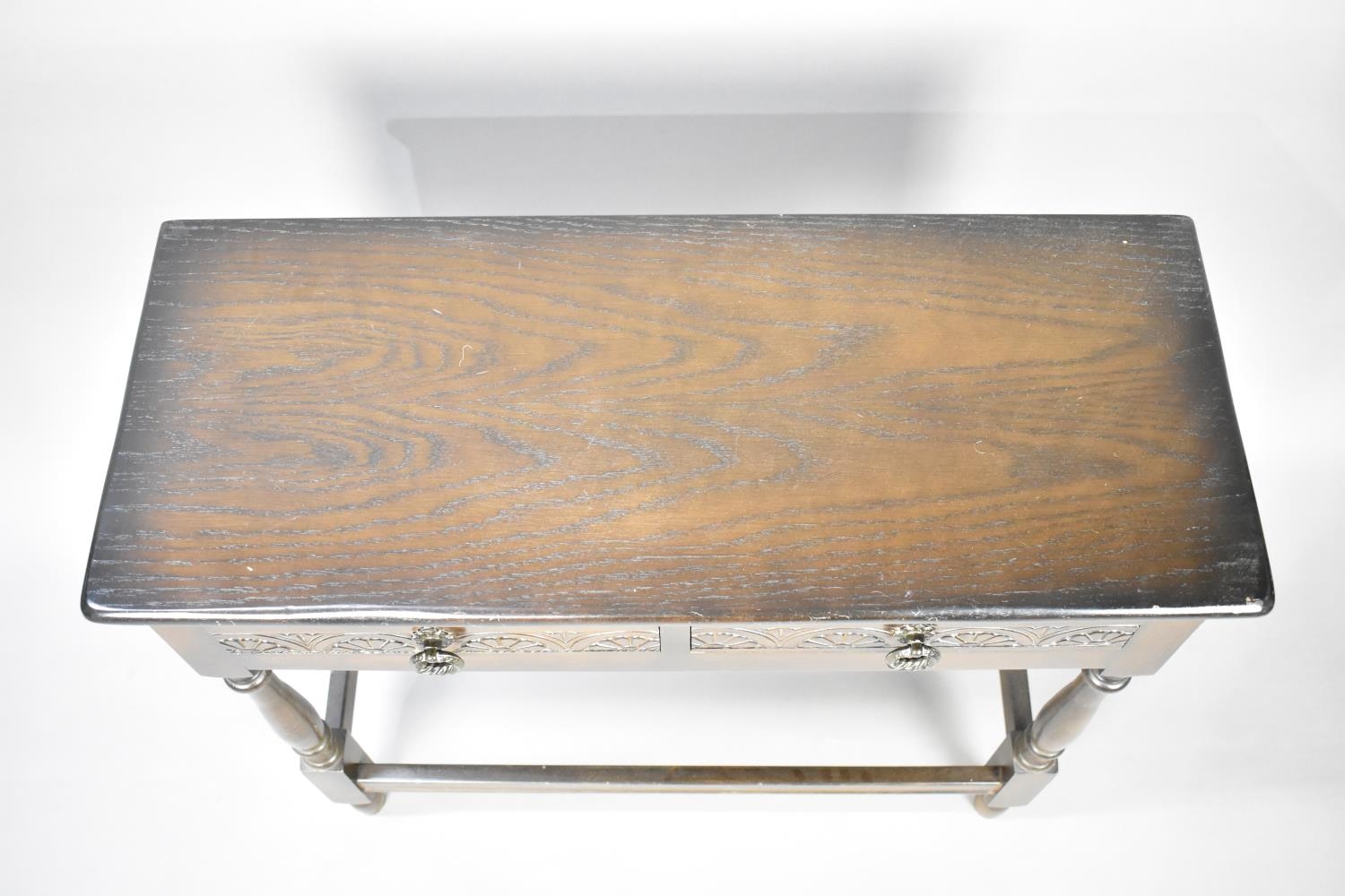 A Mid 20th Century Two Drawer Narrow Side Table on Turned Supports, 78cms Wide - Image 2 of 2