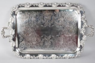 A Large Silver Plated Two Handled Tray with Moulded Border and Engraved Decoration, 69cms Long and