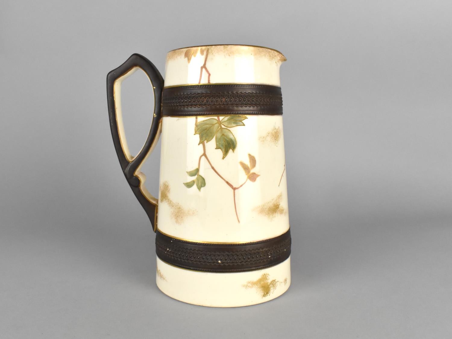 A Late 19th Century Aesthetic Jug Hand Painted with Flowers and Having Brown Scrolled Handle and - Image 2 of 2