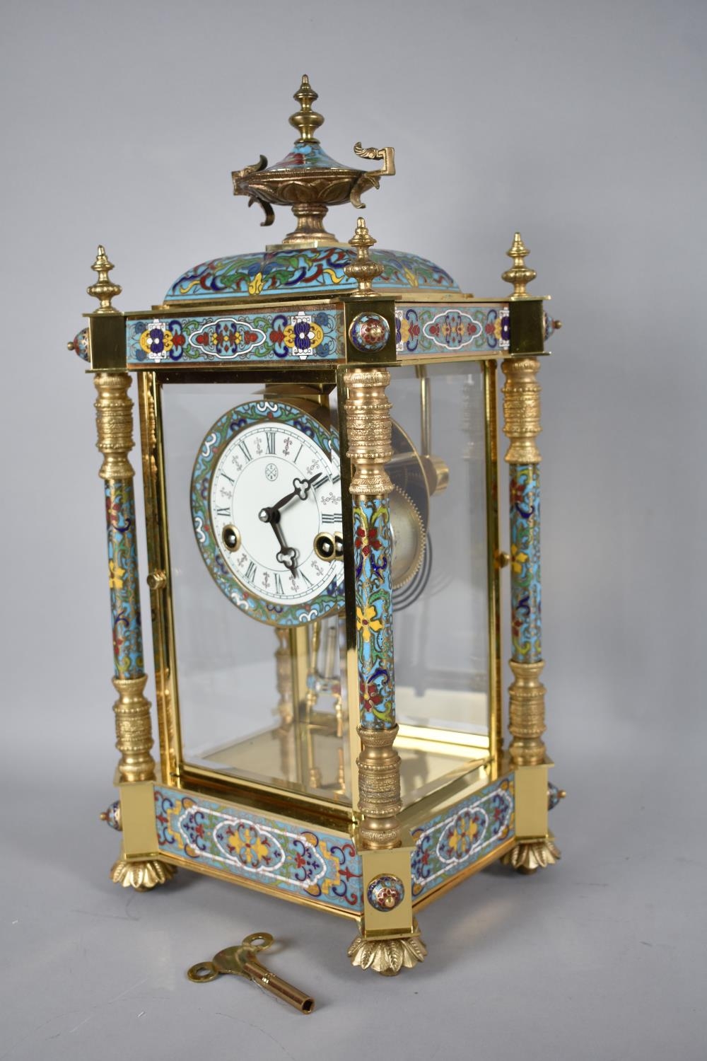 A Large and Impressive Gilt Brass and Cloisonne Reproduction Four Glass Clock in the French Style - Image 2 of 2