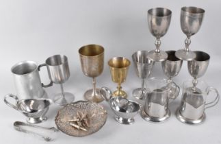 A Collection of Various Silver Plated Goblets, Pewter Tankard, Corn on The Cob Holders Etc