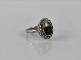 A Vintage Blue John and Marcasite Mounted Ring, Central Stone in Rub Mount 10mm by 7mm to a Polished