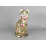 A Large Chinese Porcelain Study of a Seated Cat Decorated in the Famille Rose Palette, 36cm high