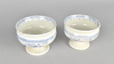 A Pair of 19th Century English Pottery Blue and White Transfer Printed Salts, 6cm high