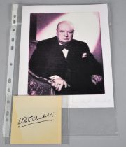 A Reproduced Photograph of Winston Churchill together with Autograph on Paper