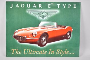 A Reproduction Jaguar E-Type Sign on Tin, 40x30cms
