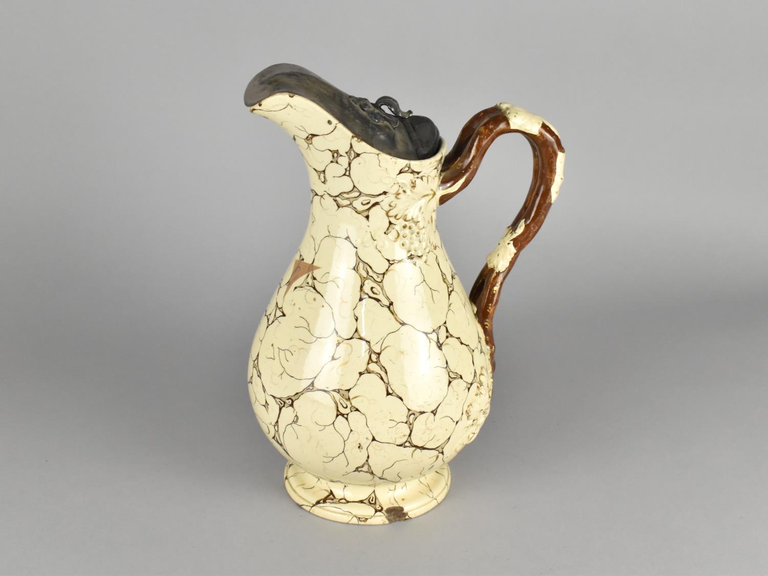 A 19th Century Welsh Swansea Pottery Marble-ware Jug with Pewter Lid, 25cm high - Image 2 of 2