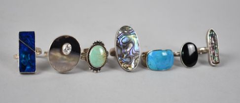 A Collection of Various Silver Rings to include Navajo, Pearl, Onyx etc