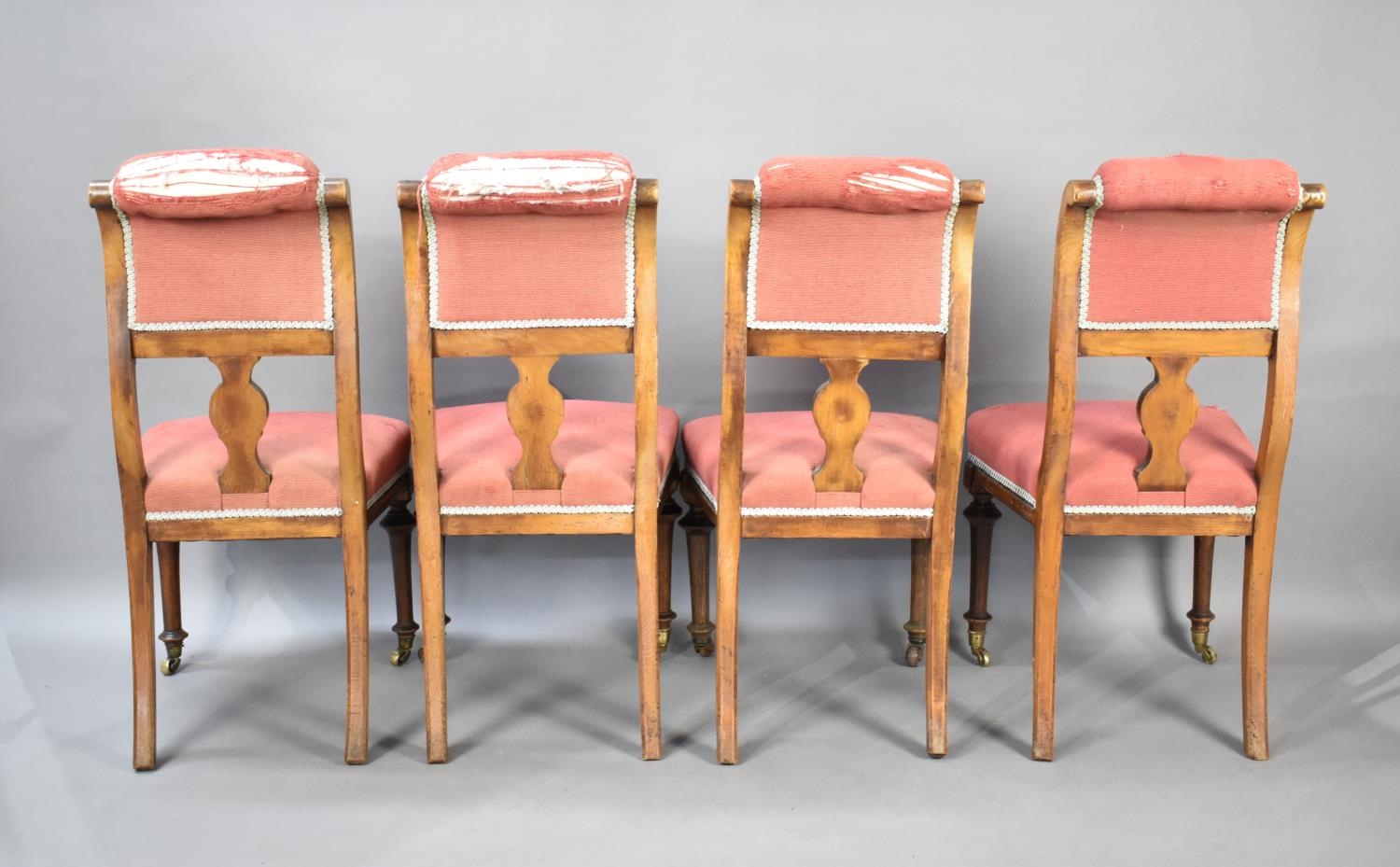 A Set of Four Late Victorian/Edwardian Mahogany Upholstered Seated Armchairs, Backs with Carved - Image 4 of 4