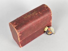 An Edwardian Domed "Photograph" Box, Condition Issues, Containing an Enamelled Founders Badge