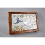 A Reproduction Chinese Porcelain Chinese Vase Stand in Wooden Frame Decorated with Exotic Birds in