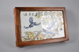 A Reproduction Chinese Porcelain Chinese Vase Stand in Wooden Frame Decorated with Exotic Birds in