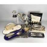 A Collection of Various Silver Plate to Comprise Cased Cutlery, Three Branch Candelabra, Galleried