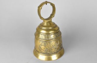 A Reproduction Brass Bell with Ring Handle, 21.5cms High