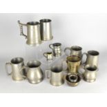 A Collection of Various Pewter and Silver Plated Tankards to Include Victorian Pewter Measure etc