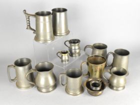 A Collection of Various Pewter and Silver Plated Tankards to Include Victorian Pewter Measure etc