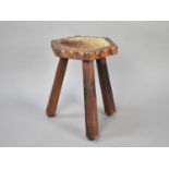 A Mid 20th Century Three Legged Stool with Antelope Skin Padded Panel to Hexagonal Top, 41cms High