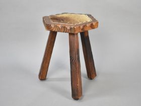 A Mid 20th Century Three Legged Stool with Antelope Skin Padded Panel to Hexagonal Top, 41cms High