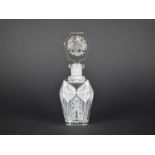 An Etched Glass Scent Bottle, Stopper Decorated with Classical Maidens and Cherubs, 16.5cms High