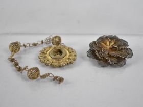 A Collection of Filigree/Cannetille to include Floral Brooch, (Signed to Clasp) and a 19th Century