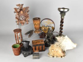 A Collection of Various Items to Comprise Cuckoo Clock, Chinese Archaic Item, Barley Twist Lamp Base