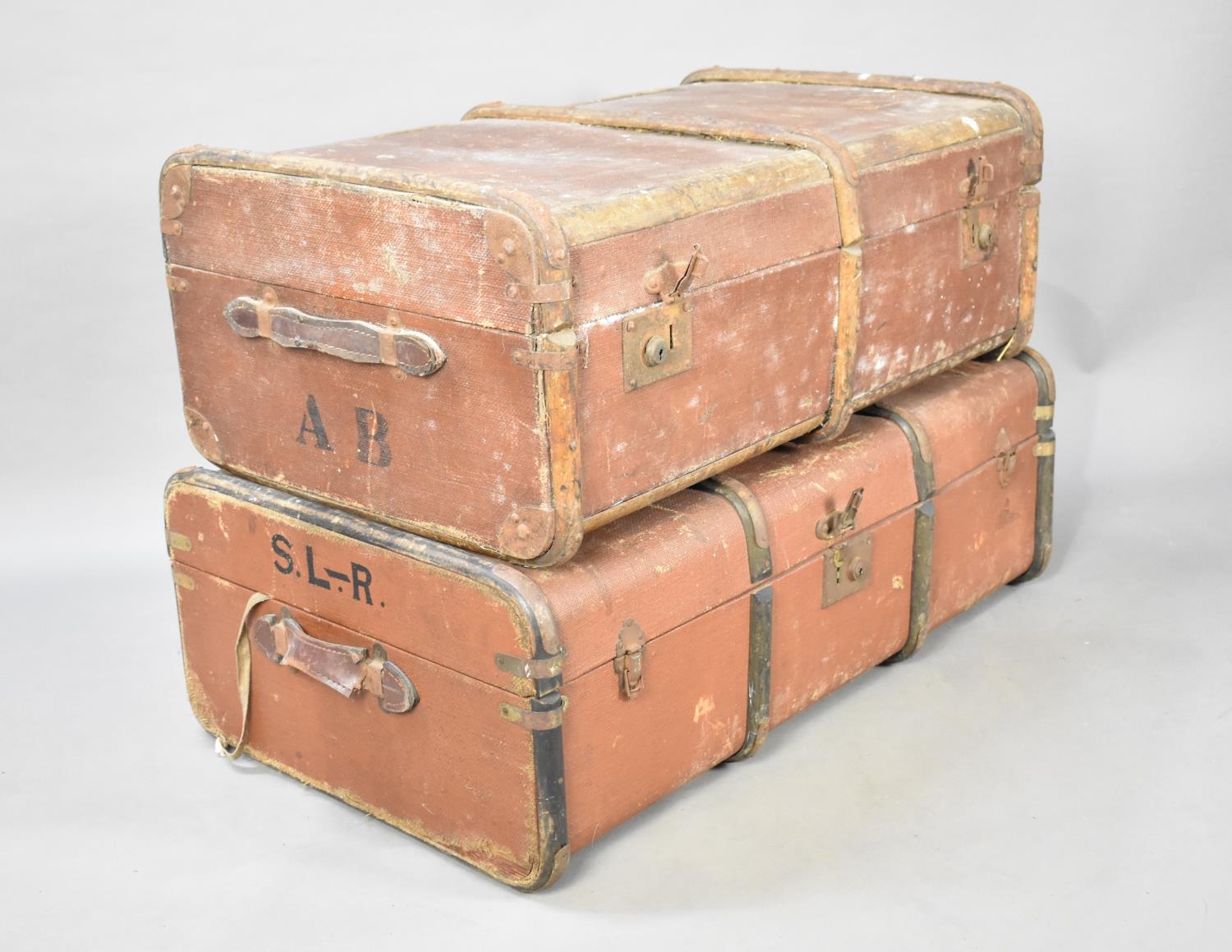 Two Canvas Covered Vintage Travelling Trunks, 86cms Wide