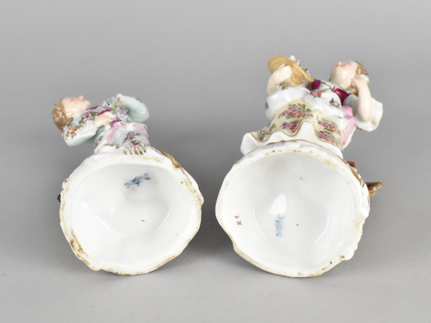 A Pair of Late 19th/20th Century Continental Porcelain Figures Modelled Seated with Encrusted - Image 2 of 2