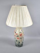 A Studio Pottery Bottle Shaped Table Lamp and Shade Decorated with Poppies, Overall Height 66cms