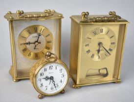 Two Brass Cased Carriage Clocks with Battery Movements together with a Circular Alarm Clock