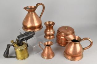 A Collection of Various Metal Wares to Comprise Copper Quart Jug, Vase, Brass Burner etc