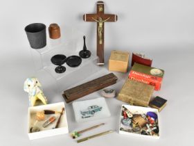 A Collection of Curios to Comprise Miniature Compass, Wedgwood Pot, Ebonised Dressing Table Items,