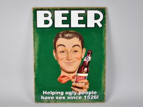 A Reproduction American Poster for Beer, Printed on Tin, 30x40cms