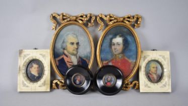 A Collection of Three Pairs of Printed Miniatures in Various Picture Frames, Tallest 24cms